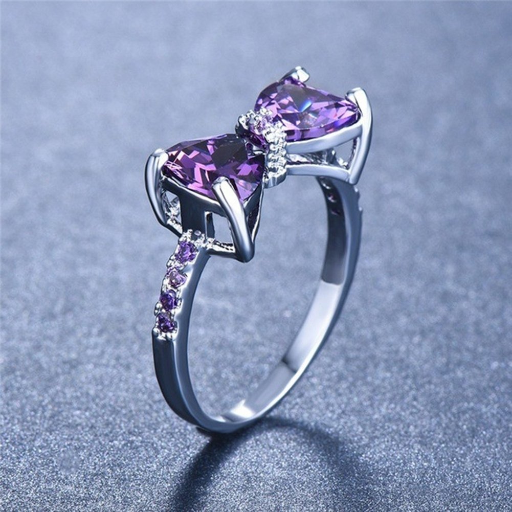 Wedding Engagement Party Bowknot Faux Amethyst Inlaid Finger Ring Bridal Jewelry Image 2