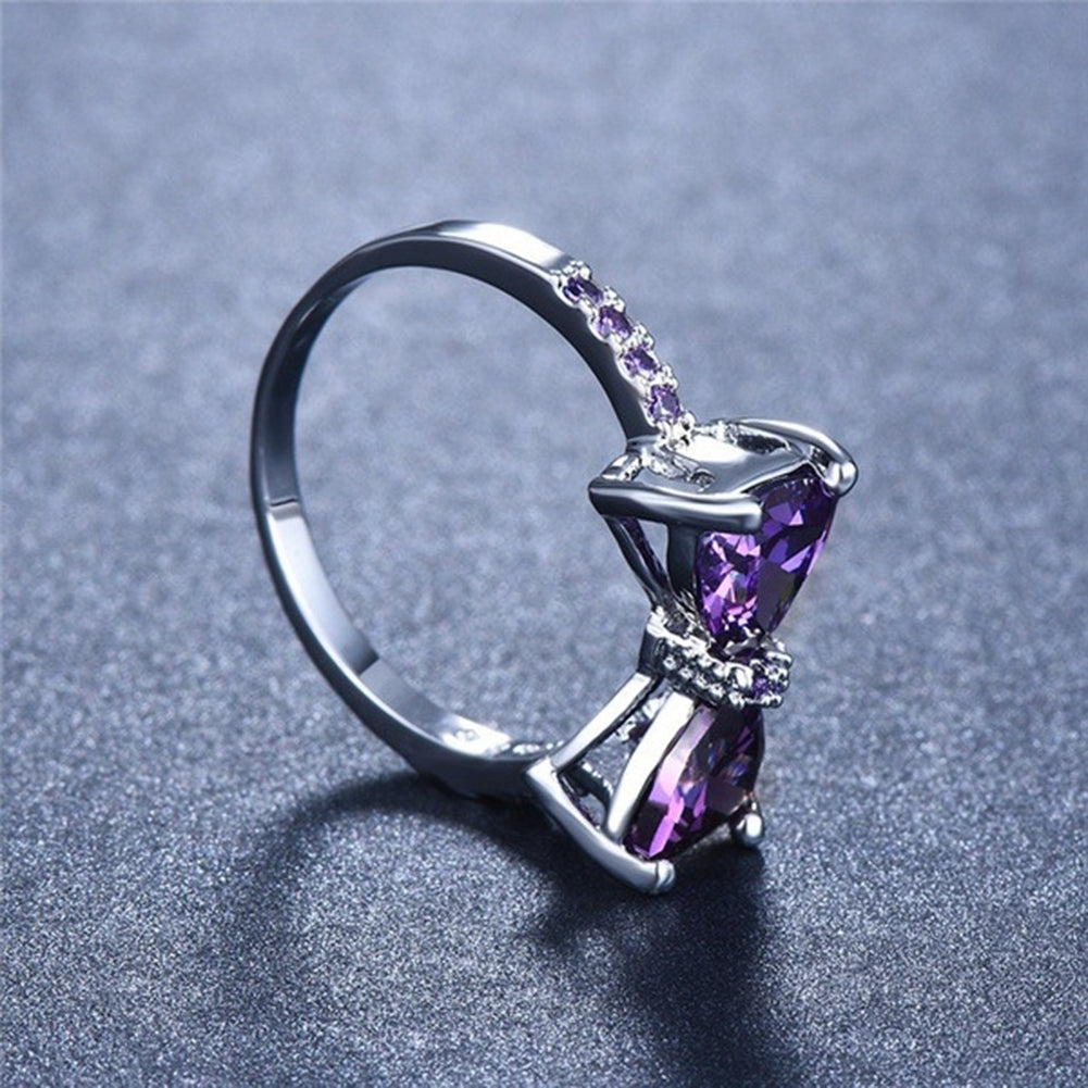 Wedding Engagement Party Bowknot Faux Amethyst Inlaid Finger Ring Bridal Jewelry Image 3