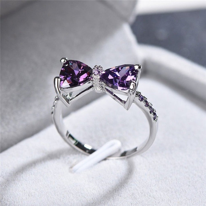 Wedding Engagement Party Bowknot Faux Amethyst Inlaid Finger Ring Bridal Jewelry Image 4