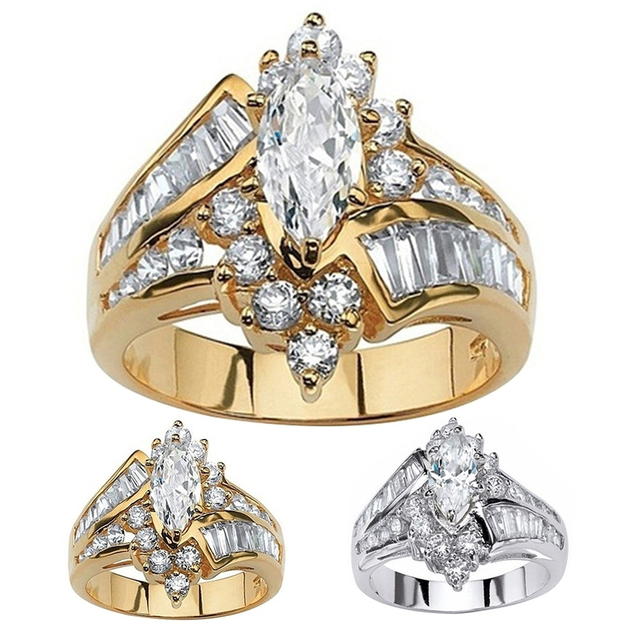 Women Fashion Irregular Marquise Cut Cubic Zirconia Inlaid Ring Jewelry Gift Image 1