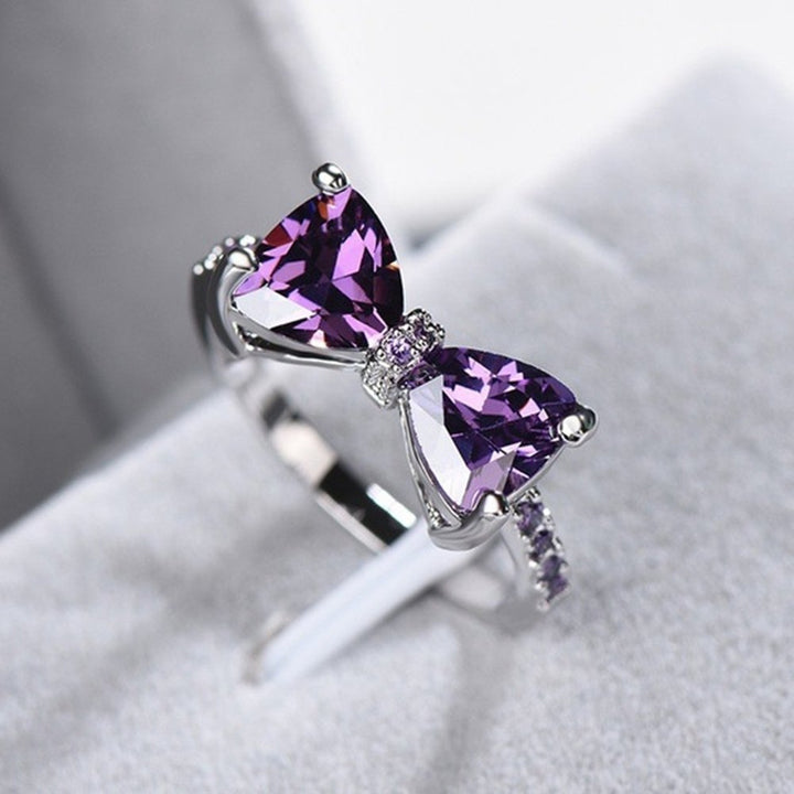 Wedding Engagement Party Bowknot Faux Amethyst Inlaid Finger Ring Bridal Jewelry Image 4