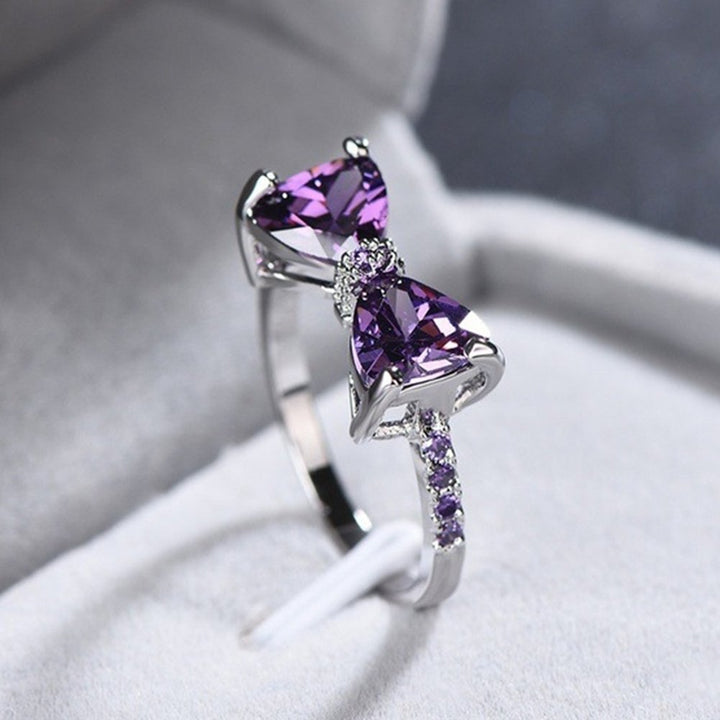 Wedding Engagement Party Bowknot Faux Amethyst Inlaid Finger Ring Bridal Jewelry Image 6