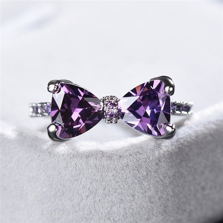 Wedding Engagement Party Bowknot Faux Amethyst Inlaid Finger Ring Bridal Jewelry Image 7