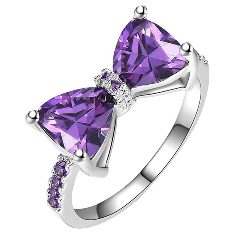 Wedding Engagement Party Bowknot Faux Amethyst Inlaid Finger Ring Bridal Jewelry Image 1