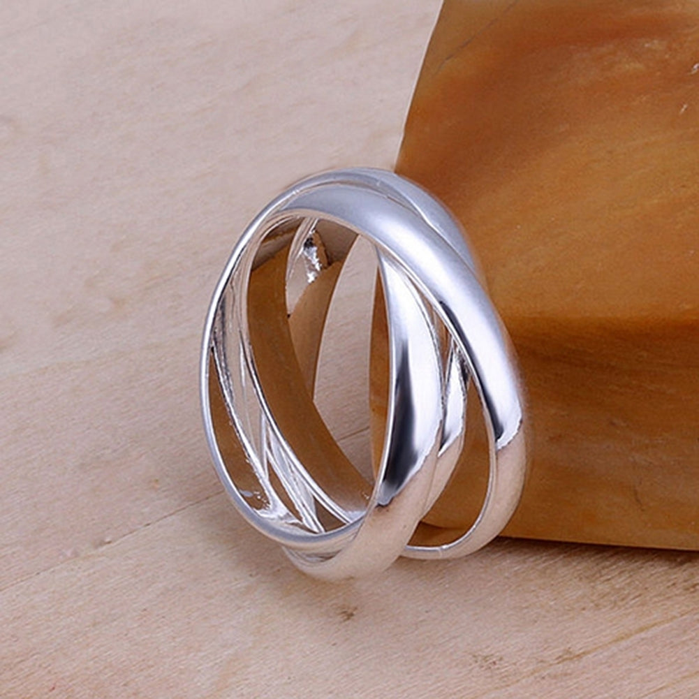 Women Fashion Jewelry 925 Sterling Silver Plated Triple Circle Band Ring US Size 6 7 8 9 Image 2