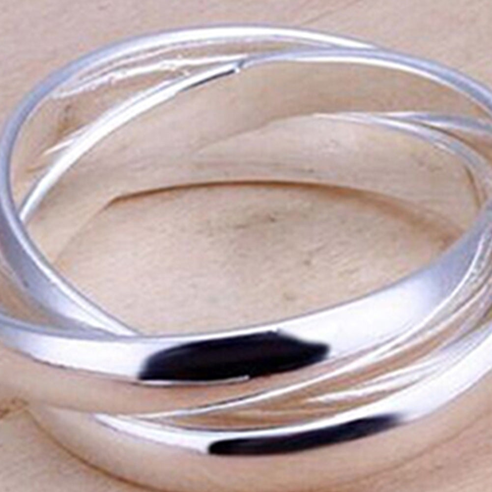 Women Fashion Jewelry 925 Sterling Silver Plated Triple Circle Band Ring US Size 6 7 8 9 Image 6