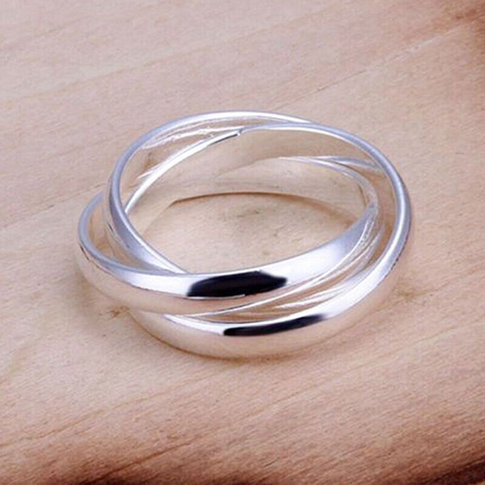 Women Fashion Jewelry 925 Sterling Silver Plated Triple Circle Band Ring US Size 6 7 8 9 Image 7