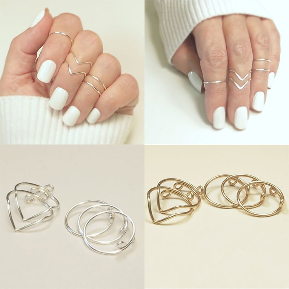 5Pcs Fashion Women Knuckle Finger Rings Band Alloy Ring Set Jewelry Gift Image 1