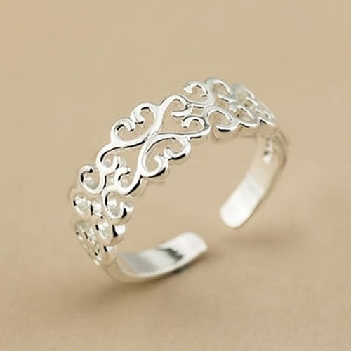 Women Fashion Hollow Love Heart Adjustable Jewelry Silver Plated Open Ring Gift Image 1