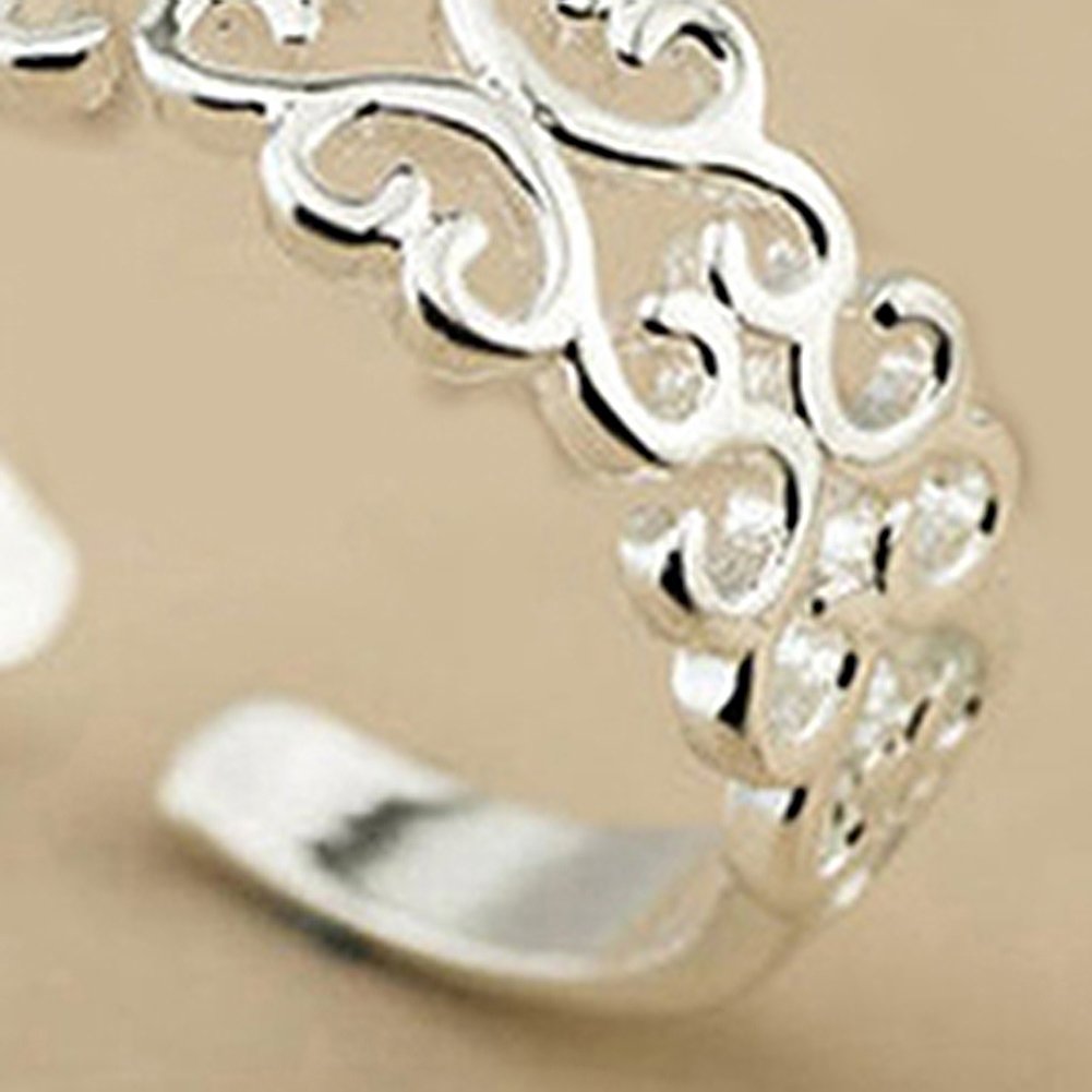 Women Fashion Hollow Love Heart Adjustable Jewelry Silver Plated Open Ring Gift Image 4