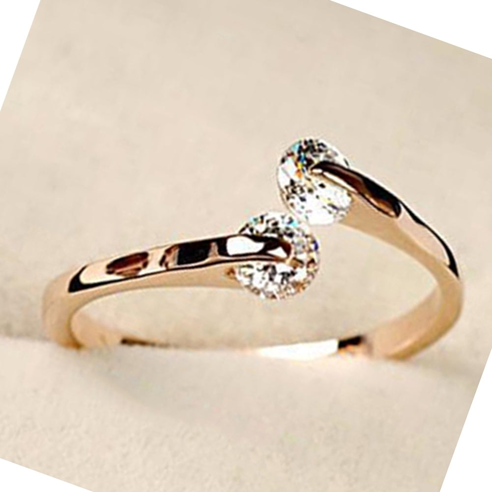 Women Shiny Adjustable Two Zircons Inlaid Knuckle Open Ring Fashion Jewelry Image 6