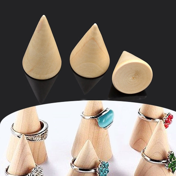 3Pcs Simple Wooden Cone Display Stand Holder Jewelry Ring Pendant Showing Stand Image 2