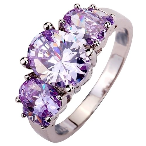 Womens Fashion Oval Light Purple Zircon Copper Engagement Jewelry Ring US 6-10 Image 1