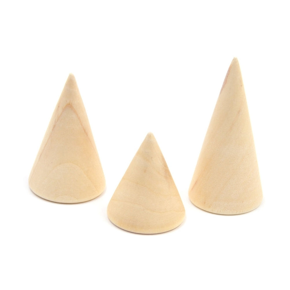 3Pcs Simple Wooden Cone Display Stand Holder Jewelry Ring Pendant Showing Stand Image 3