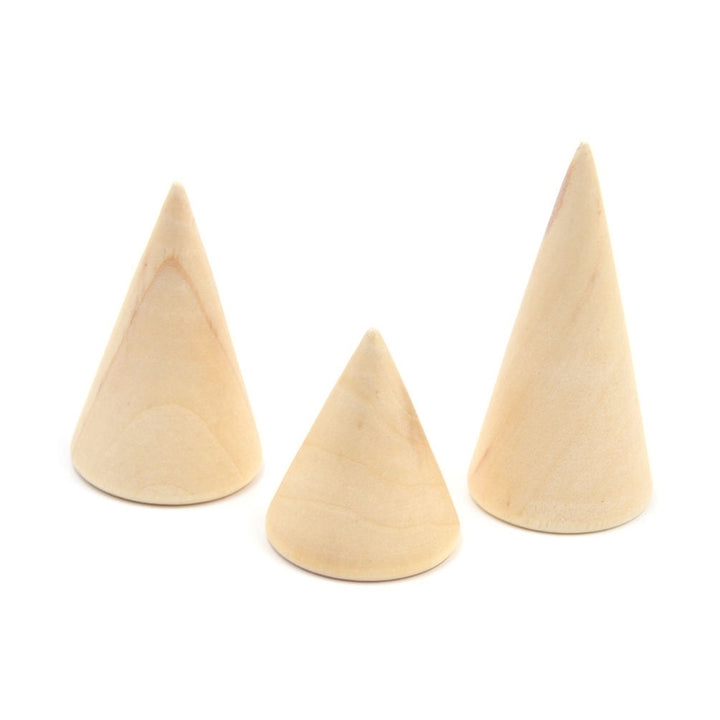 3Pcs Simple Wooden Cone Display Stand Holder Jewelry Ring Pendant Showing Stand Image 3