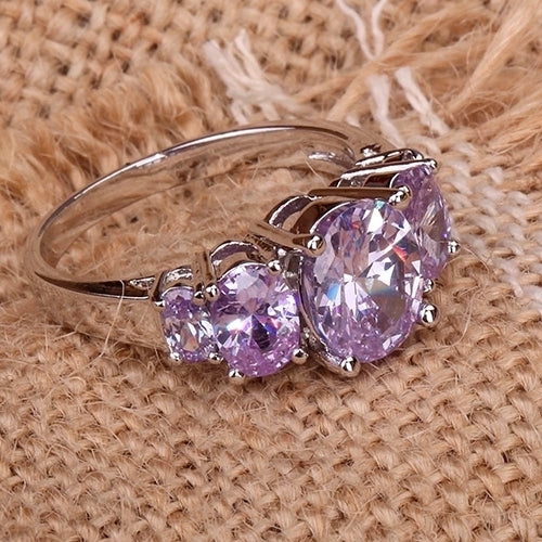 Womens Fashion Oval Light Purple Zircon Copper Engagement Jewelry Ring US 6-10 Image 2