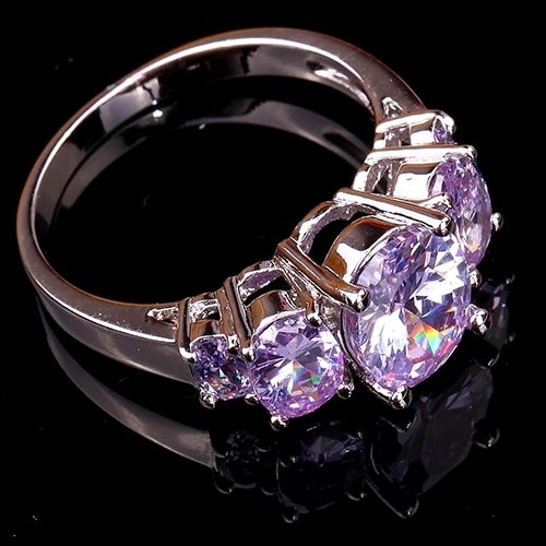 Womens Fashion Oval Light Purple Zircon Copper Engagement Jewelry Ring US 6-10 Image 3