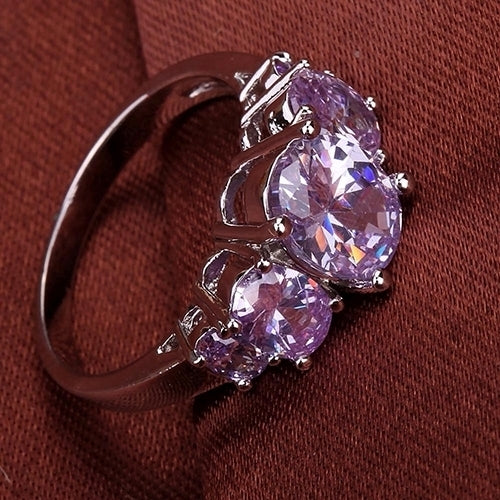 Womens Fashion Oval Light Purple Zircon Copper Engagement Jewelry Ring US 6-10 Image 4