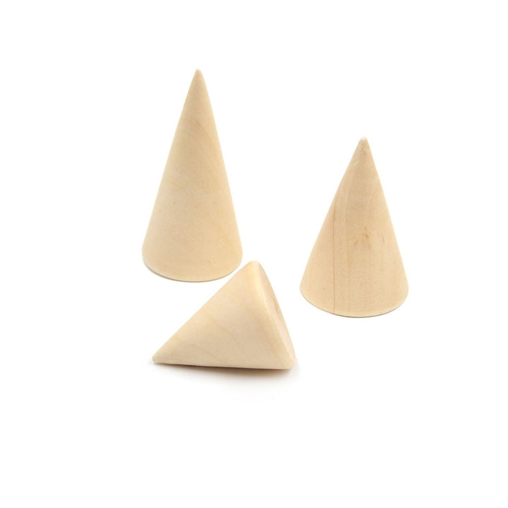 3Pcs Simple Wooden Cone Display Stand Holder Jewelry Ring Pendant Showing Stand Image 7