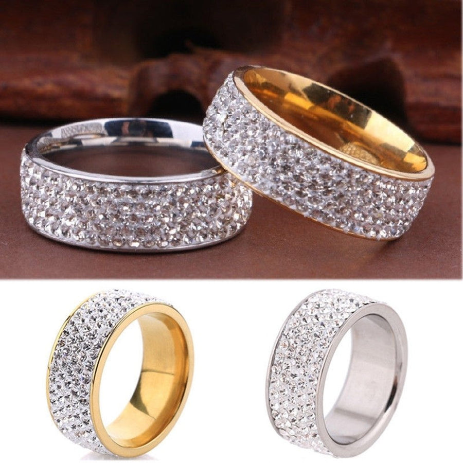 Unisex Men Women Five Rows Rhinestones Inlaid Wedding Band Knuckle Couples Ring Image 1