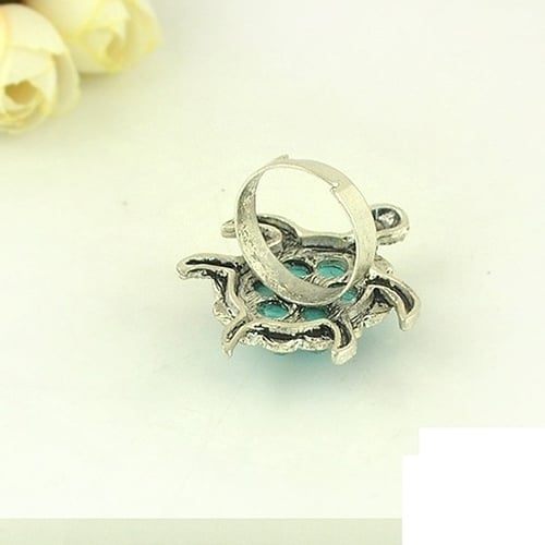 Womens Fashion Turquoise Tortoise Pattern Blue Rhinestone Inlaid Finger Ring Image 4