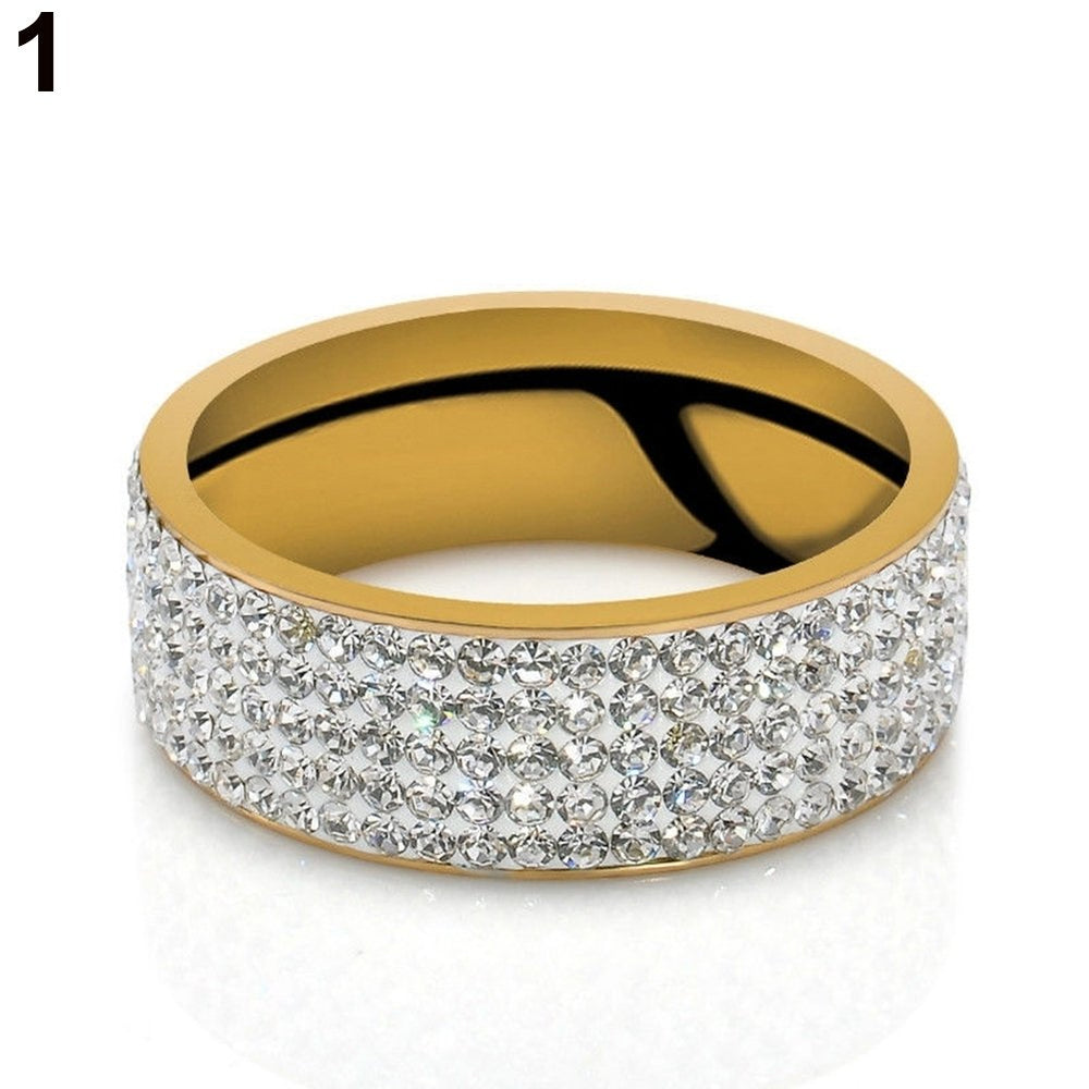 Unisex Men Women Five Rows Rhinestones Inlaid Wedding Band Knuckle Couples Ring Image 2