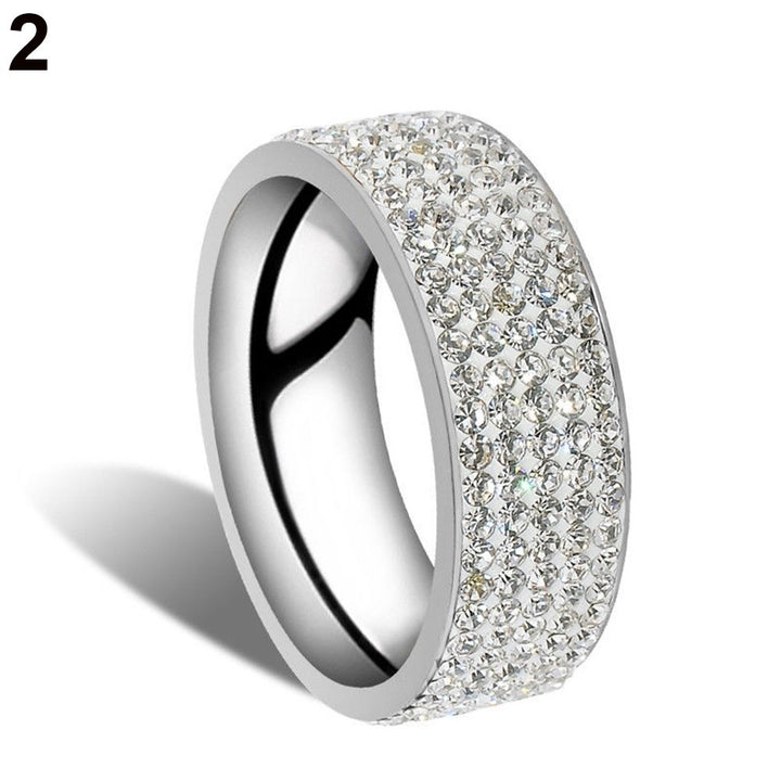 Unisex Men Women Five Rows Rhinestones Inlaid Wedding Band Knuckle Couples Ring Image 3