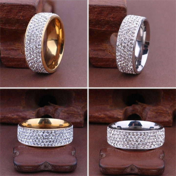 Unisex Men Women Five Rows Rhinestones Inlaid Wedding Band Knuckle Couples Ring Image 4