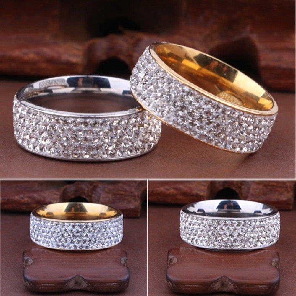 Unisex Men Women Five Rows Rhinestones Inlaid Wedding Band Knuckle Couples Ring Image 4