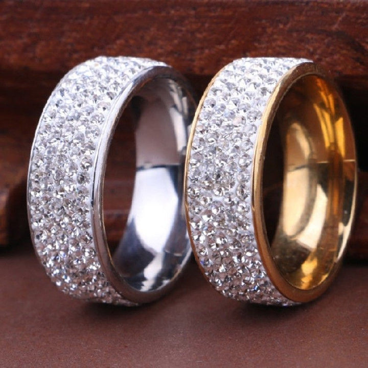 Unisex Men Women Five Rows Rhinestones Inlaid Wedding Band Knuckle Couples Ring Image 6