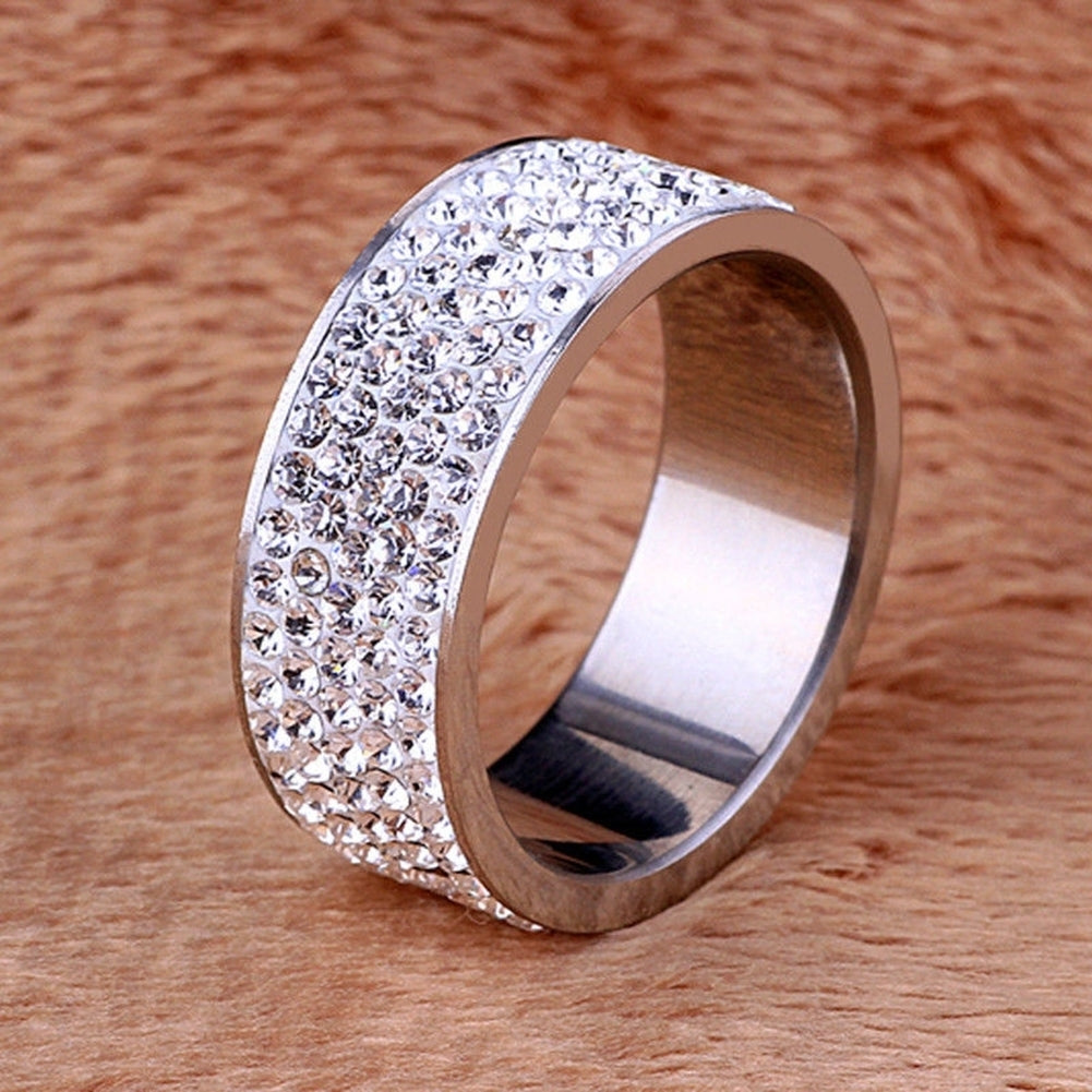 Unisex Men Women Five Rows Rhinestones Inlaid Wedding Band Knuckle Couples Ring Image 9