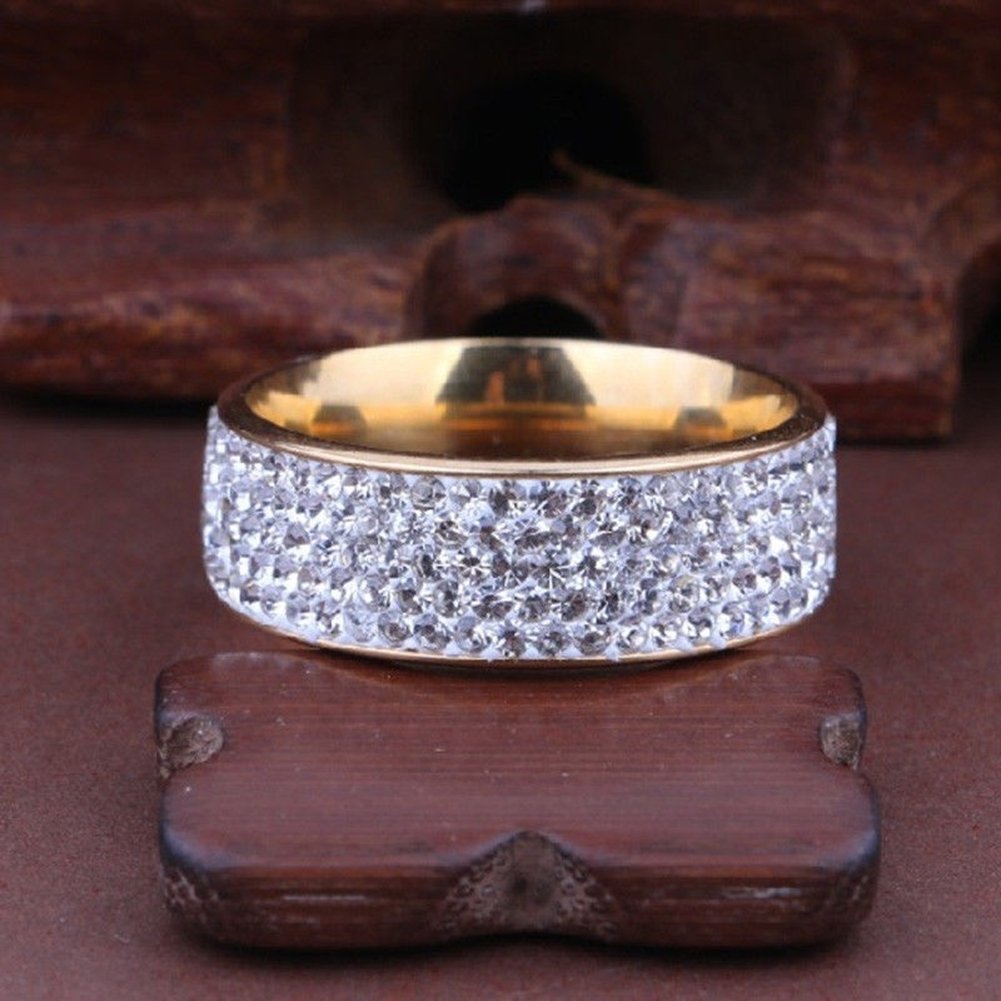 Unisex Men Women Five Rows Rhinestones Inlaid Wedding Band Knuckle Couples Ring Image 12