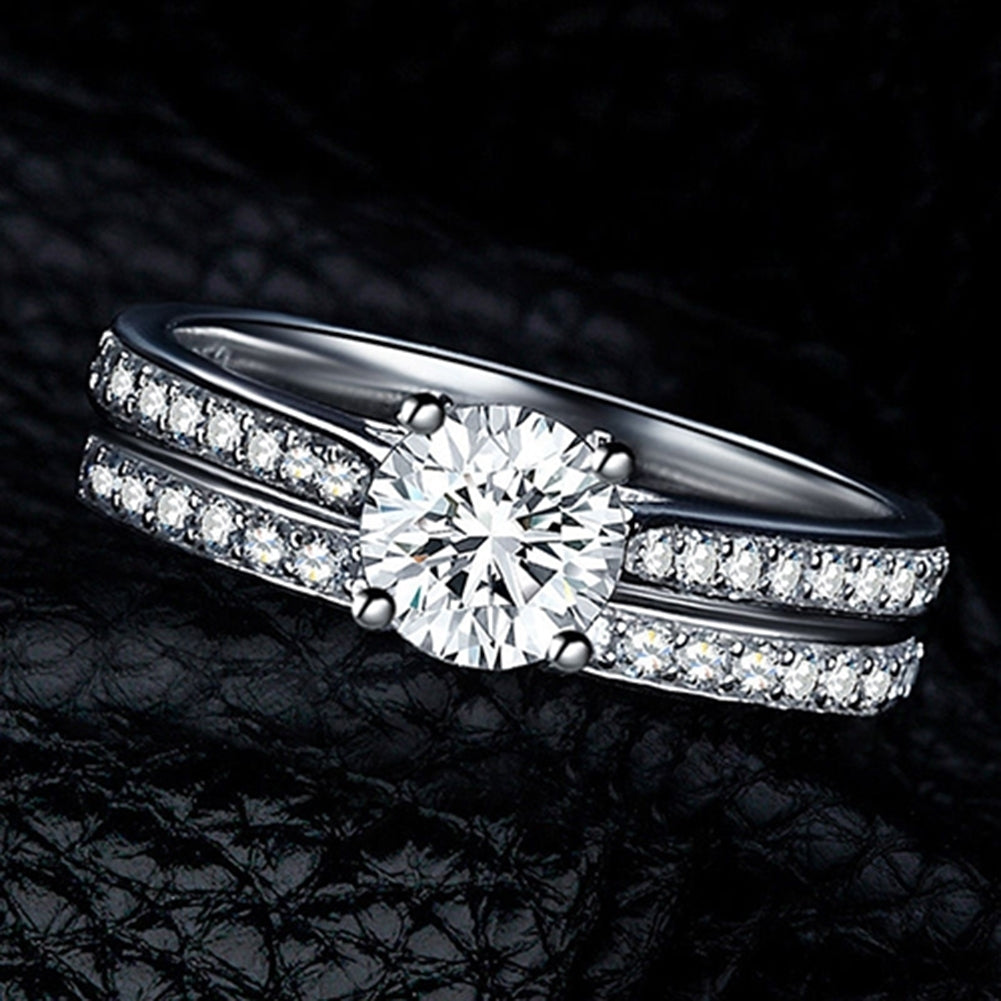 Women Engagement Wedding 2Pcs Ring Set Cubic Zirconia White Silver Plated Rings Image 2