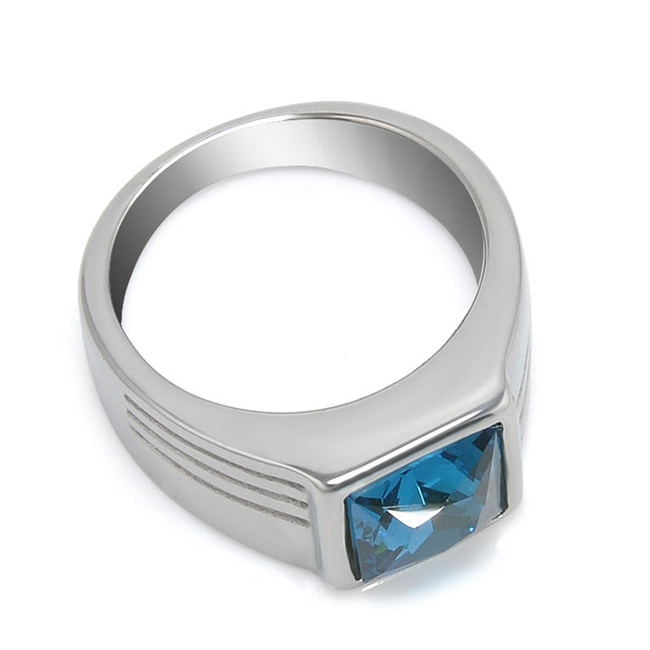 Mens Gorgeous Blue Square Rhinestone Wide Wedding Band Finger Ring Size 7-11 Image 4