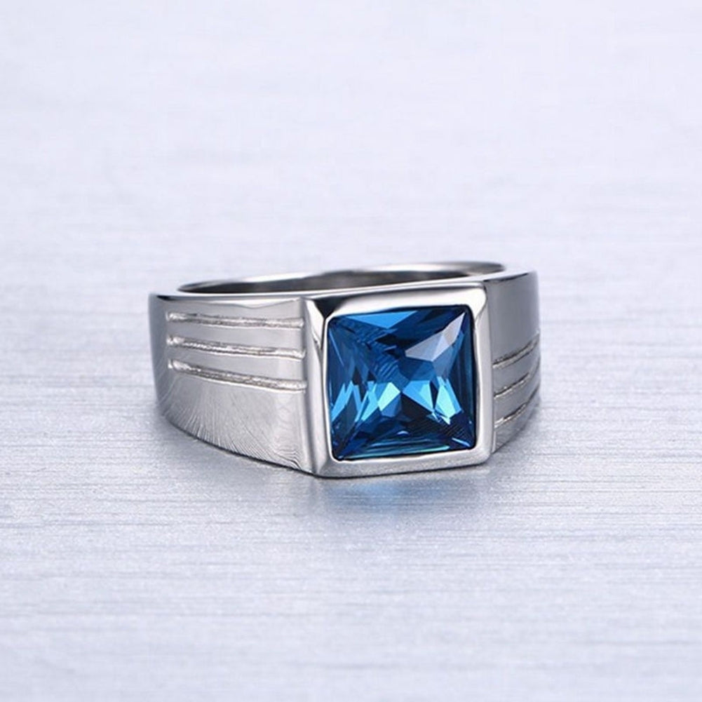 Mens Gorgeous Blue Square Rhinestone Wide Wedding Band Finger Ring Size 7-11 Image 6