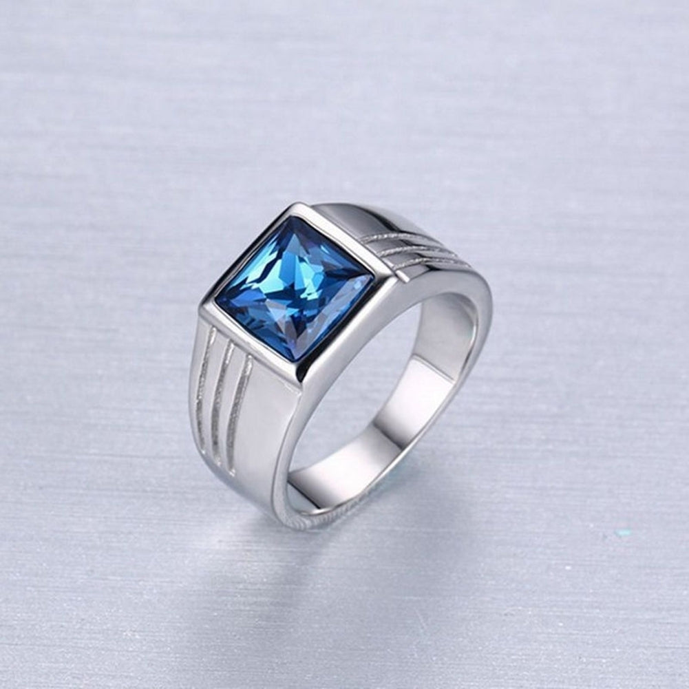 Mens Gorgeous Blue Square Rhinestone Wide Wedding Band Finger Ring Size 7-11 Image 7