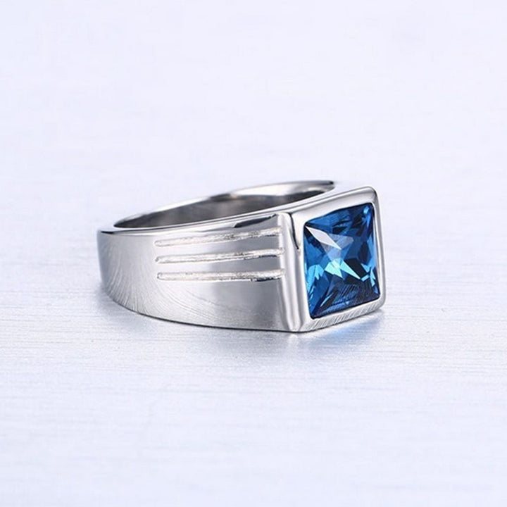 Mens Gorgeous Blue Square Rhinestone Wide Wedding Band Finger Ring Size 7-11 Image 8