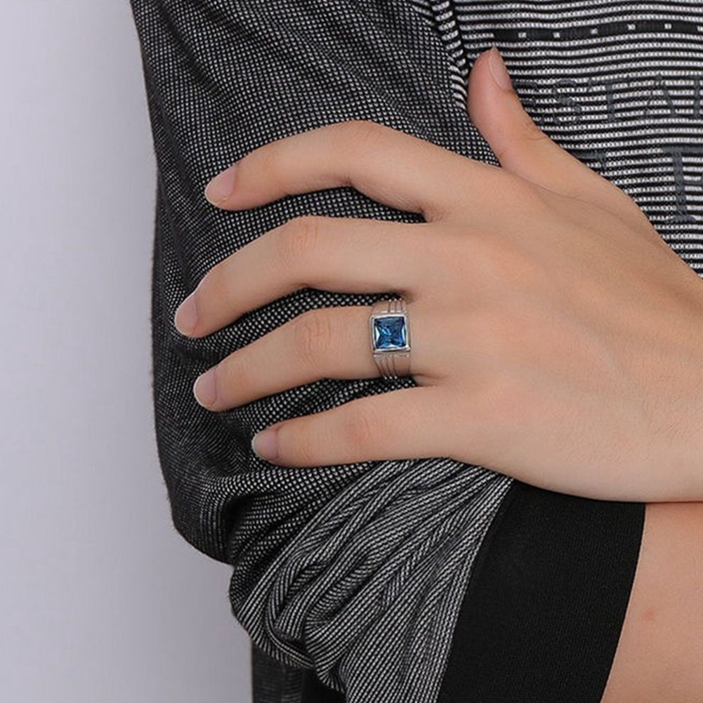 Mens Gorgeous Blue Square Rhinestone Wide Wedding Band Finger Ring Size 7-11 Image 10