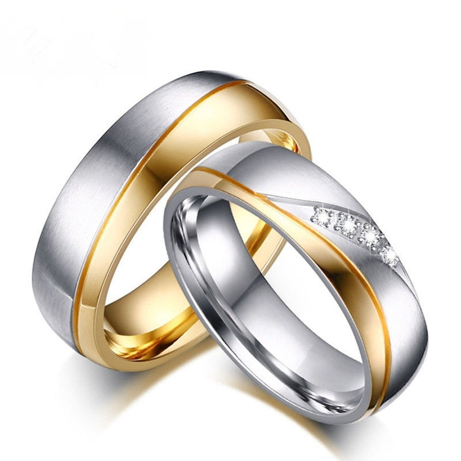 Fashion Gold Plated Titanium Steel Lover Ring Wedding Band Bridal Jewelry Gift Image 1