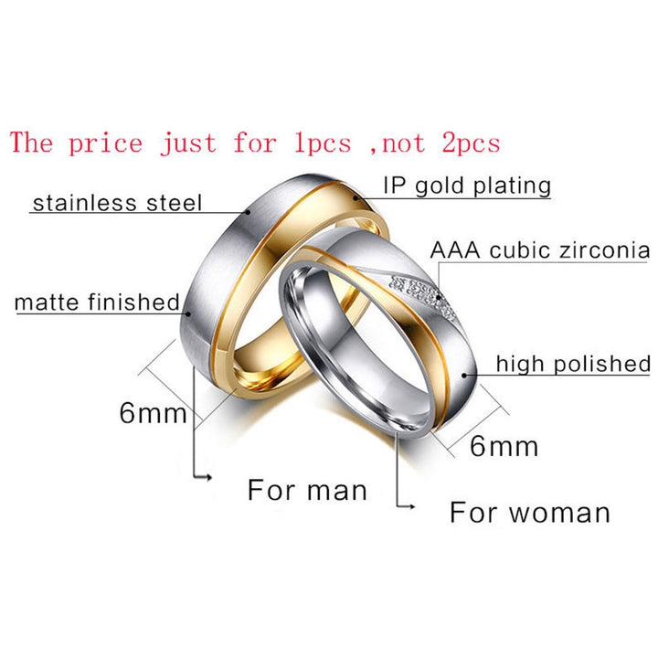 Fashion Gold Plated Titanium Steel Lover Ring Wedding Band Bridal Jewelry Gift Image 3