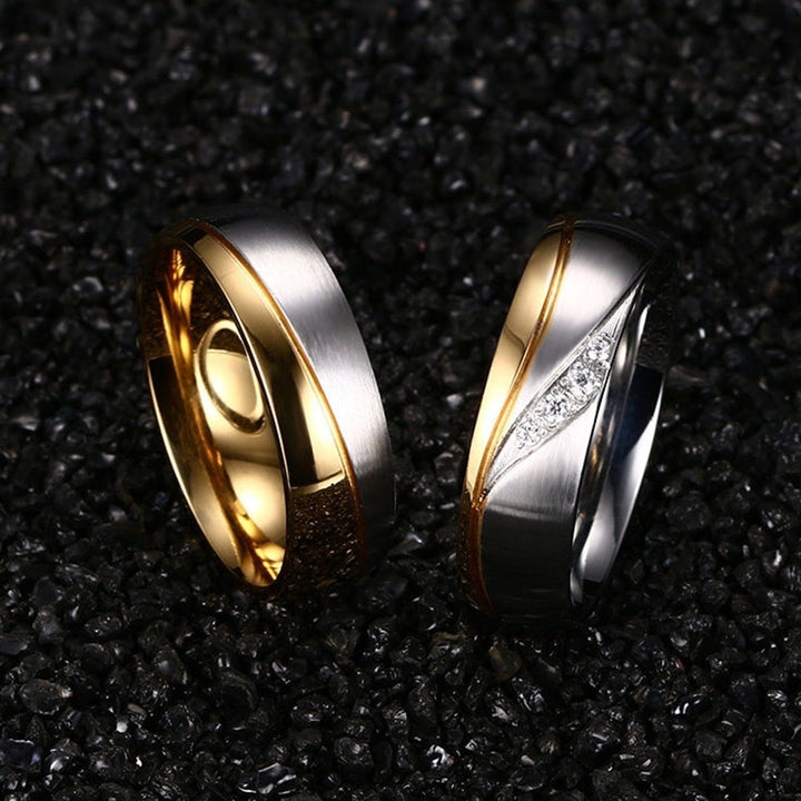 Fashion Gold Plated Titanium Steel Lover Ring Wedding Band Bridal Jewelry Gift Image 4