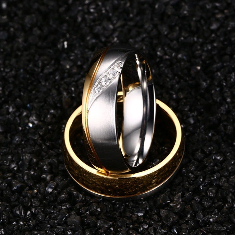 Fashion Gold Plated Titanium Steel Lover Ring Wedding Band Bridal Jewelry Gift Image 4