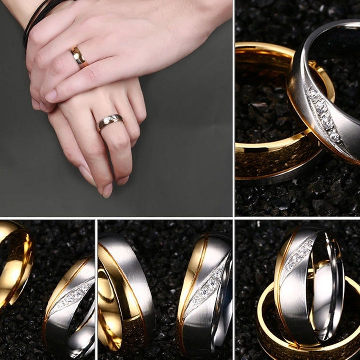 Fashion Gold Plated Titanium Steel Lover Ring Wedding Band Bridal Jewelry Gift Image 6