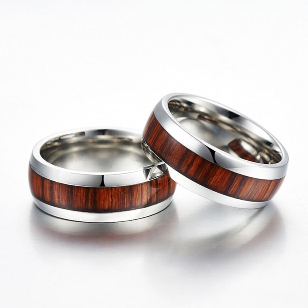 US 7-10 Mens Womens Fashion Titanium Steel Wood Inlaid Band Ring Couple Gift Image 9