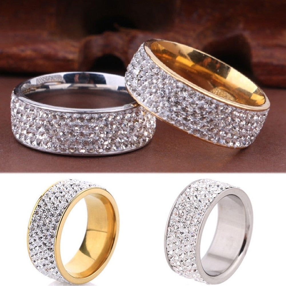 Unisex Men Women Shiny Rhinestones Inlaid Wedding Band Knuckle Couples Ring Image 4