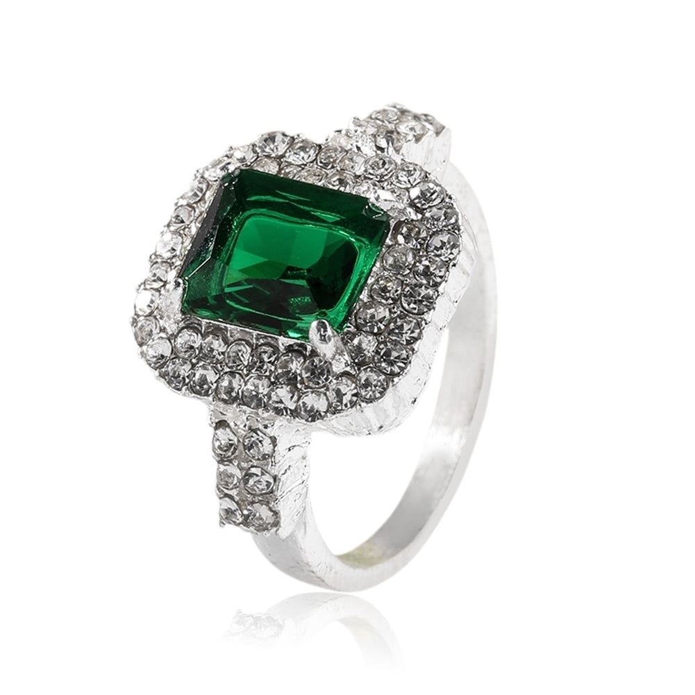 Womens Green Zircon Silver Plated Ring Fashion Wedding Bague Jewelry Gift Image 1