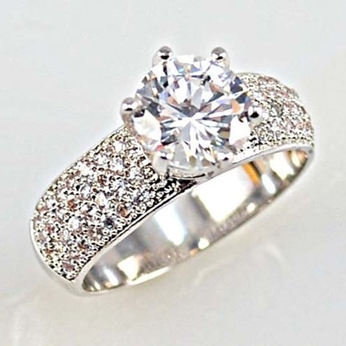 Womens Fashion Zircon Silver Plated Ring Charming Faux Gemstones Rings Jewelry Image 2