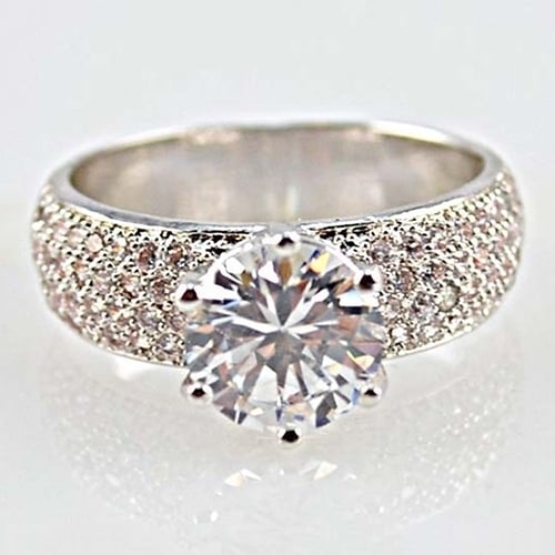 Womens Fashion Zircon Silver Plated Ring Charming Faux Gemstones Rings Jewelry Image 3