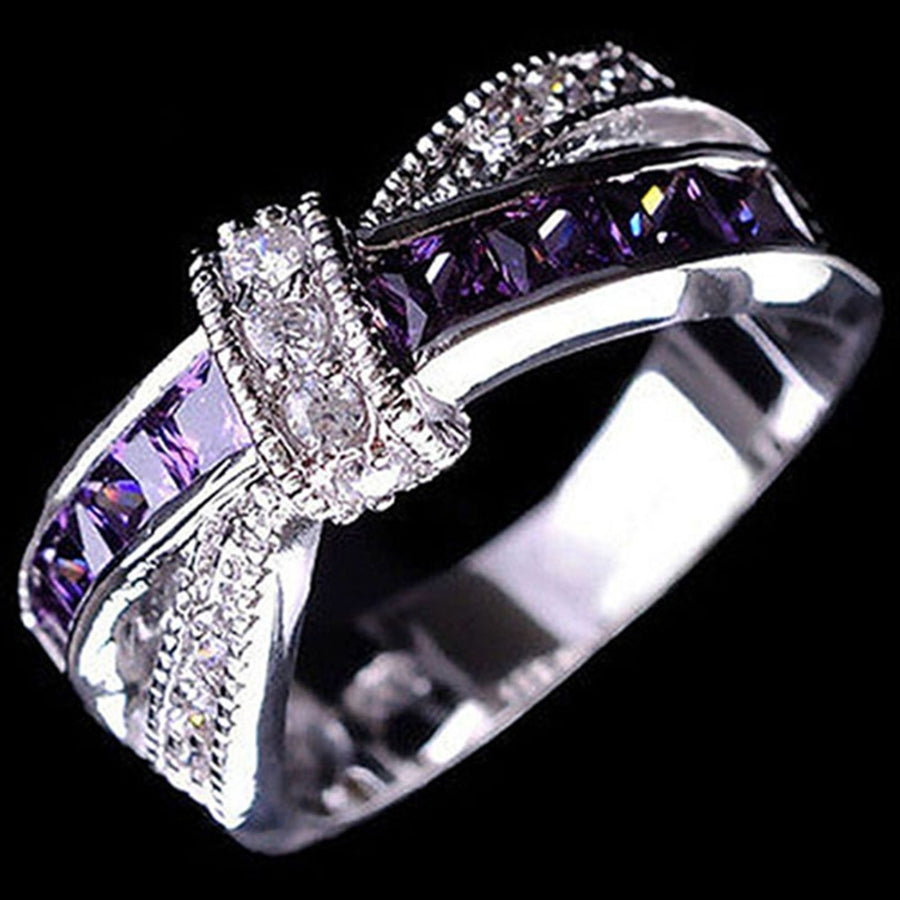 Ring Rhinestone Inlaid Decorative Alloy Cross Design Finger Band for Party Image 1