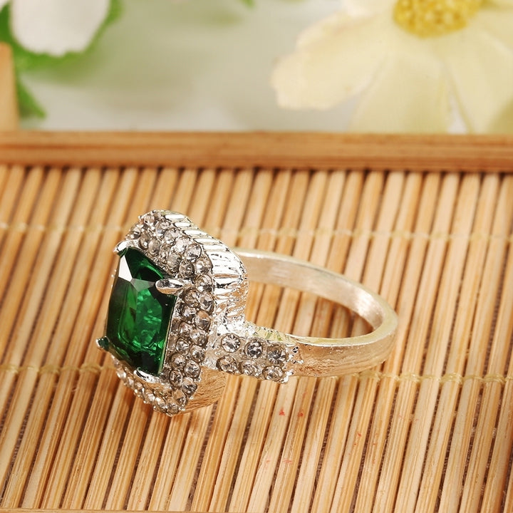 Womens Green Zircon Silver Plated Ring Fashion Wedding Bague Jewelry Gift Image 7